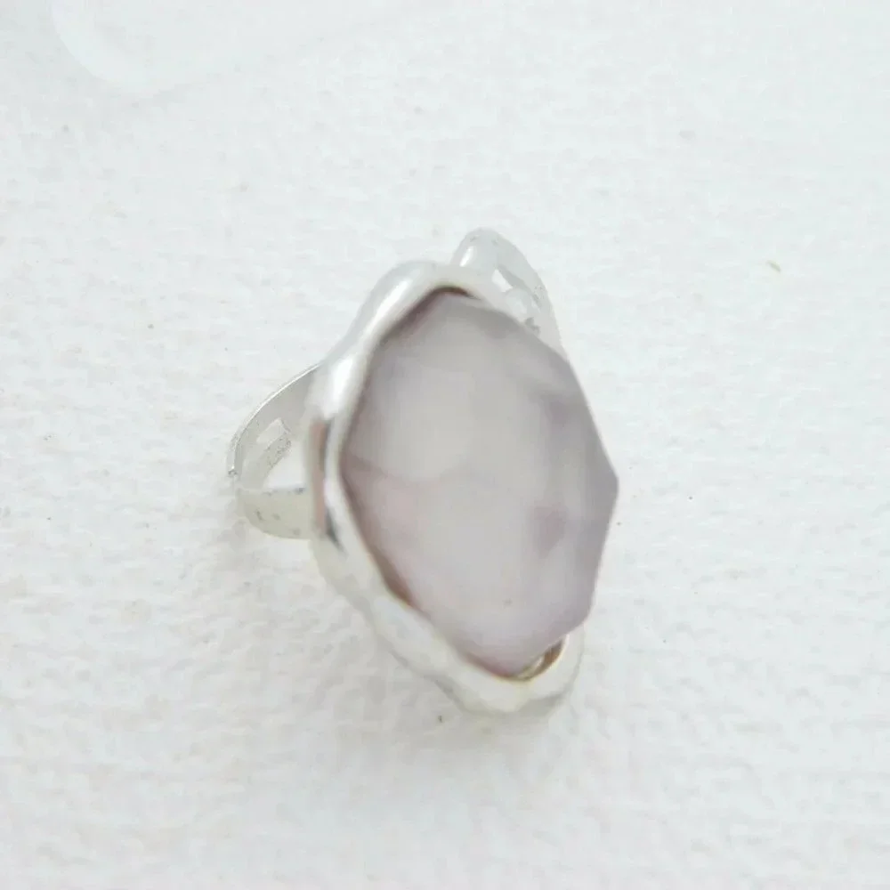 Silver Tone Pink Purple Molded Plastic Ring
